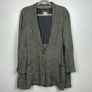 Poetry Linen Lagenlook V-neck Long Sleeve Blazer Jacket In Gray Size 14